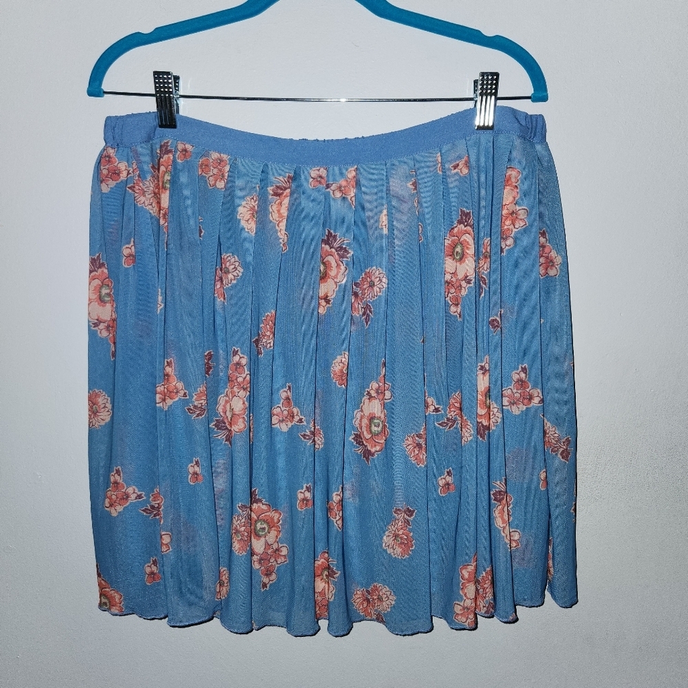 Free People Florence Mesh Blue Floral Elastic Waist